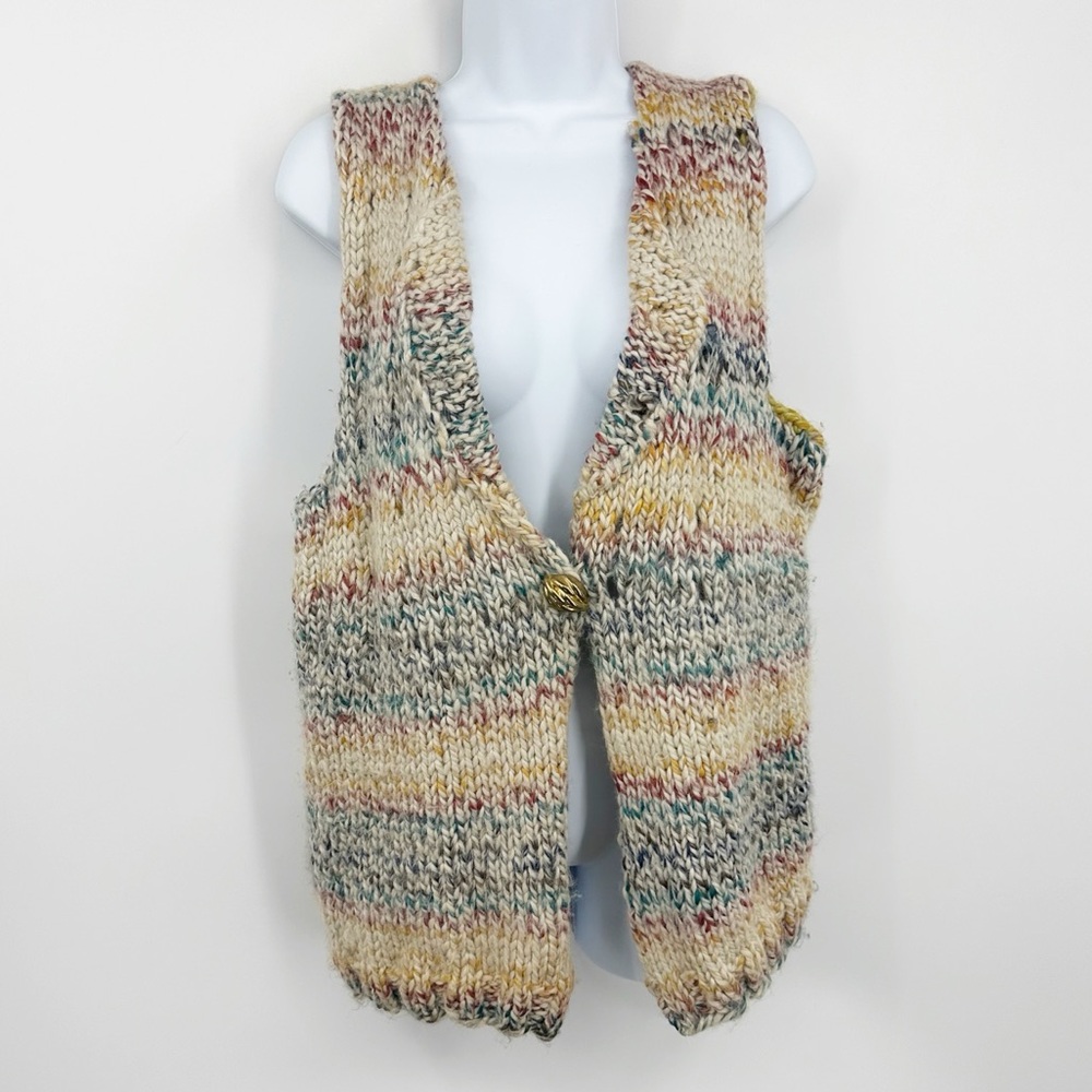 Handmade Sweater Vest Cardigan Size Medium Hoho Western Cottage Fall Cozy Knit